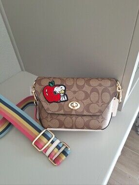 NWT Coach C4114  Peanuts Snoopy Karlee Canvas Leather Handbag Bag